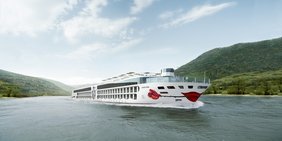 The E-Motion Ship on the Rhine will be named A-ROSA SENA. Graphic: A-ROSA Flussschiff GmbH