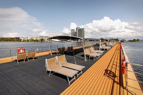 The spacious sun deck invites guests to linger and relax. Photo: A-ROSA River Cruises